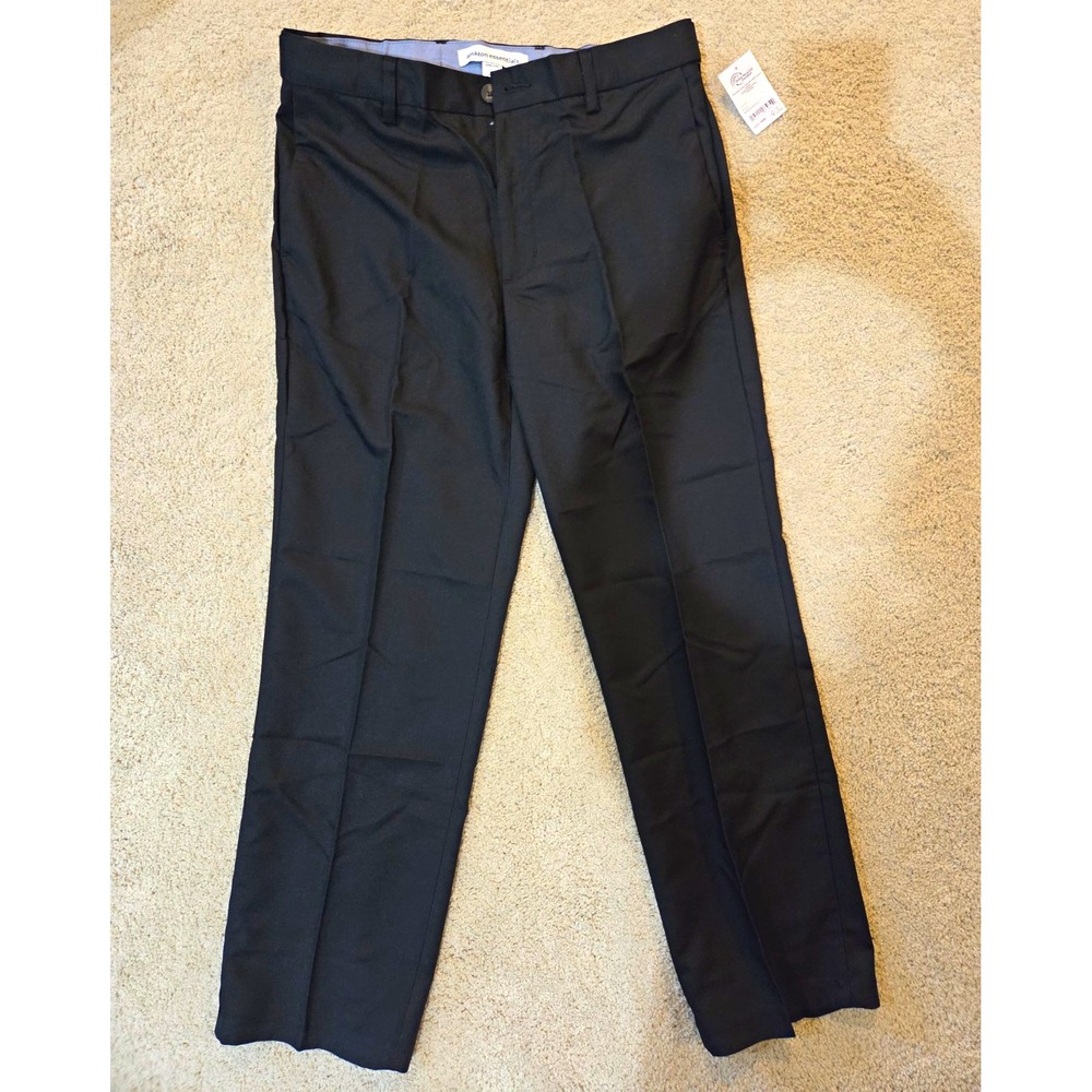 Amazon Essentials Men's Slim Fit Black Dress Pants Twill Flat Front Straight 32W